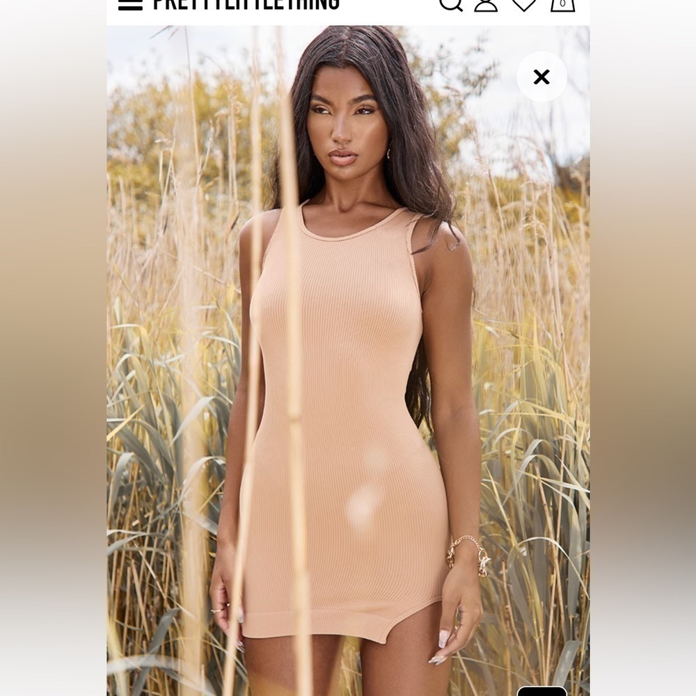 Pretty little thing Camel Structured Snatched Rib Sleeveless Bodycon Dress XL - Picture 4 of 6